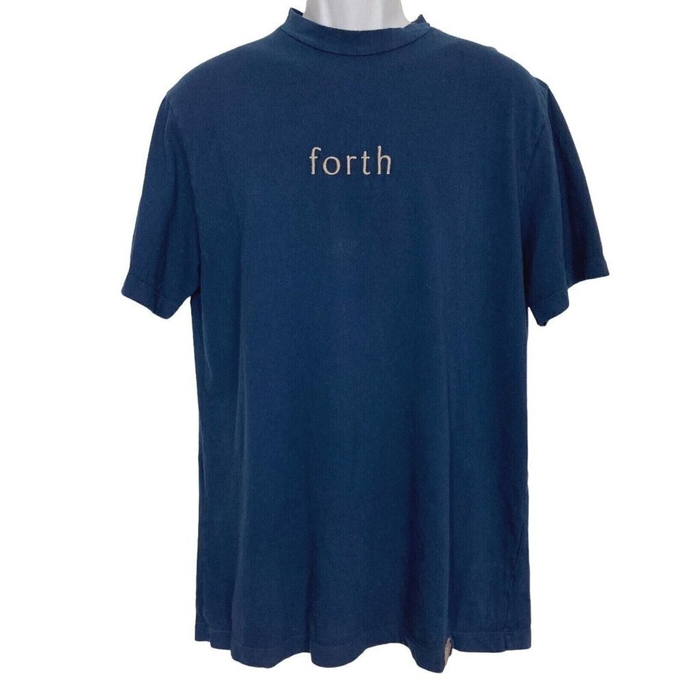Forth & Erwin Tee Mens Medium Navy With Beige Embroidered Forth Cotton USA Made